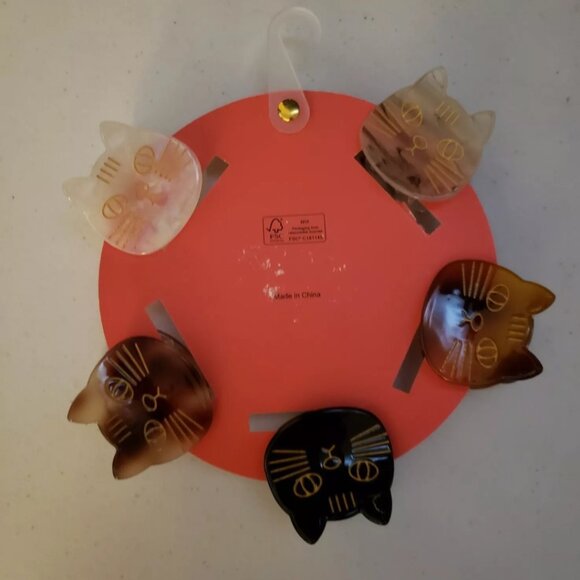 5 Cute Smiley Cat Hair Clips Kitten Face Black Brown Neutral Pink Linen Hairclip - Picture 2 of 2